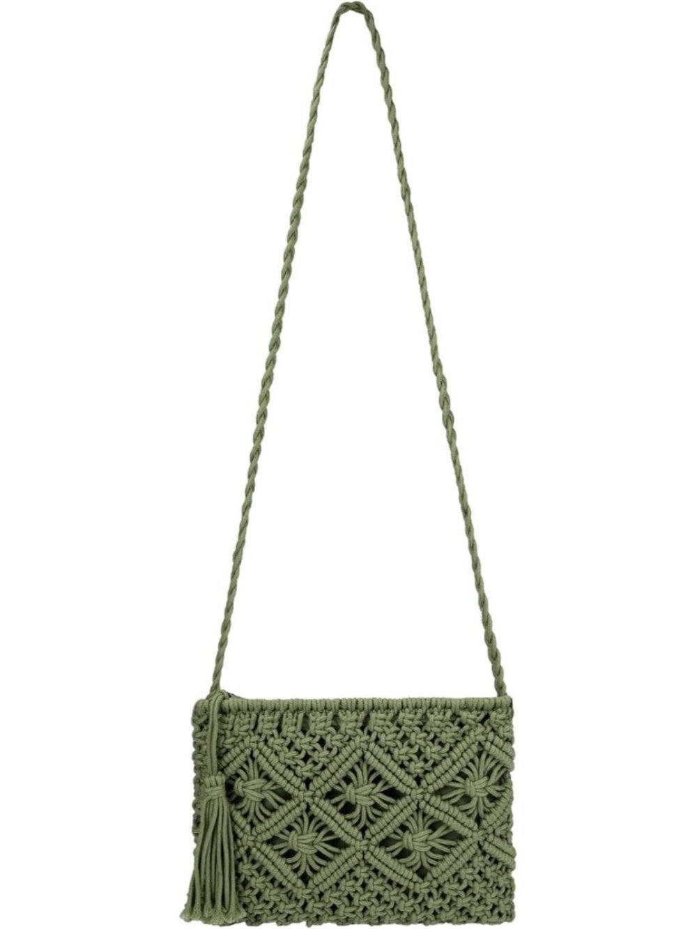 Women's Green Crochet Shoulder Bag Handmade Woven Beach with Tassel for Summer